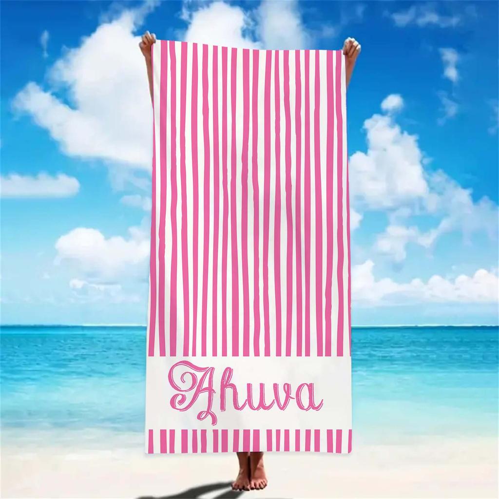Personalized Girls Beach Towel With Name Custom Beach Towels Striped Pool Towel with Logo Text For Wholesale Beach Accessories