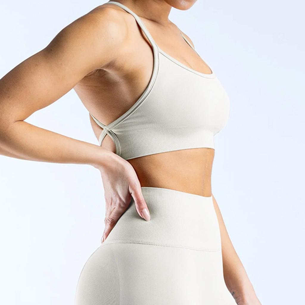 Seamless Matte Nylon Yoga Bra With Cross Back Design For Fitness And Workout