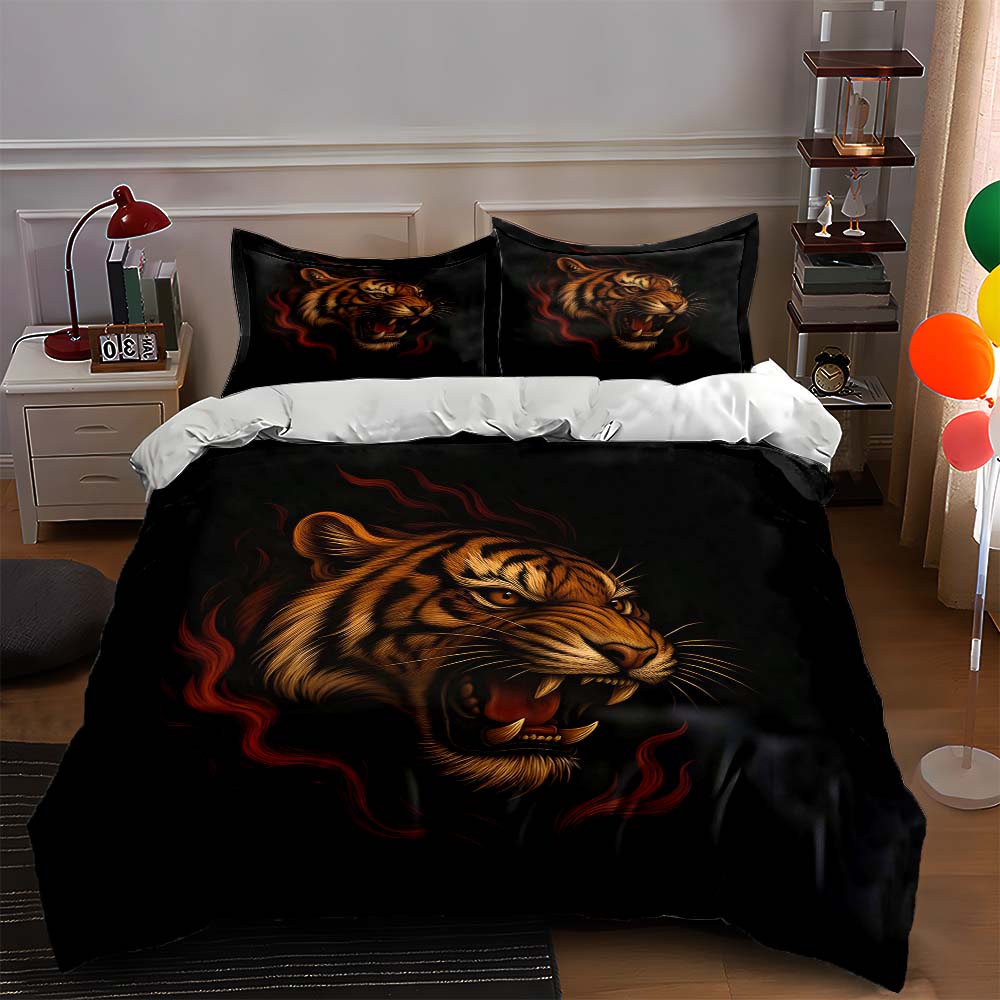 

Fierce tiger illustration. Bedding Duvet cover sets Duvet covers Pillowcases gifts (1 * Duvet Cover 2 * Pillowcases, without duvet insert) 135x200cm
