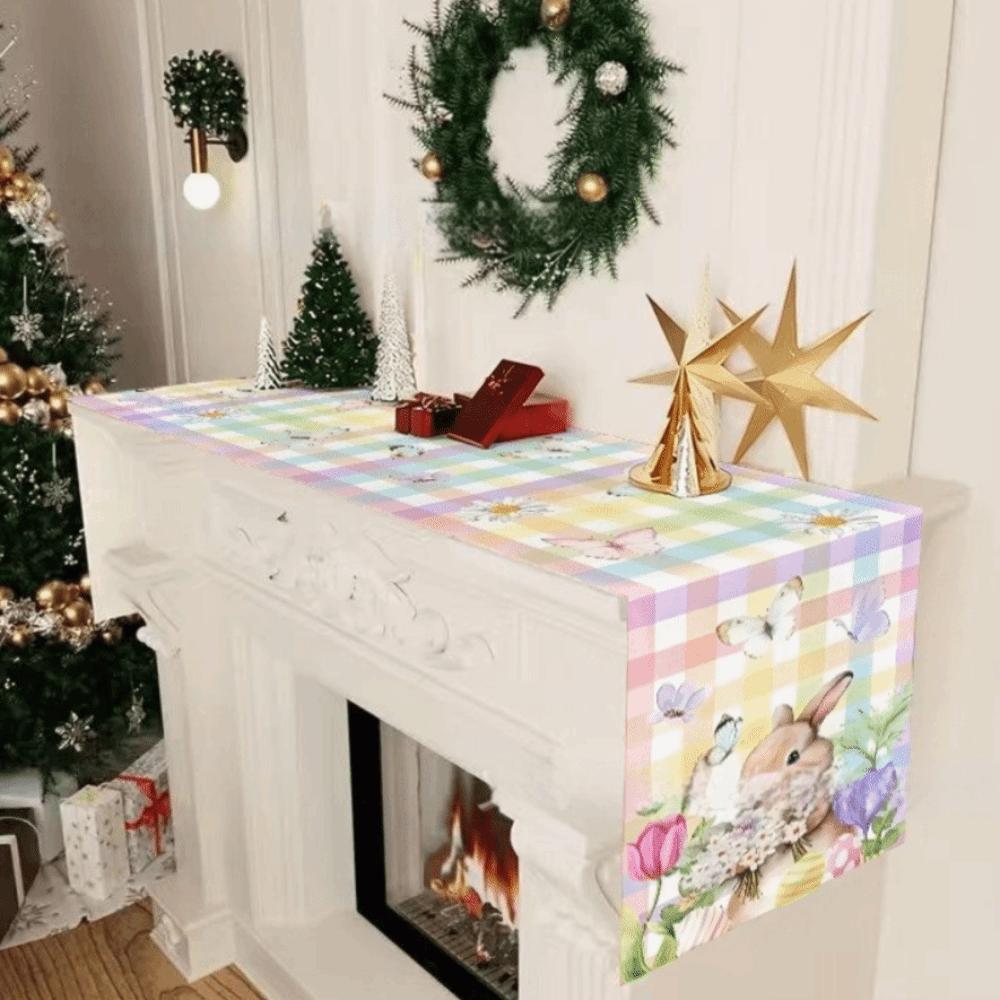 Waterproof Rabbit Dining Table Cloth Anti Slip Easter Table Runner Table Cover Colorful