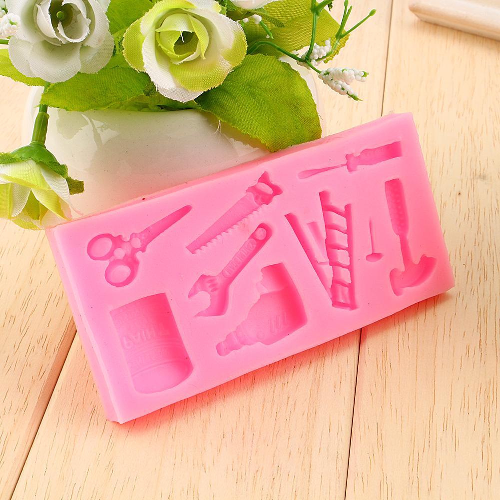 Lovely Silicone Cake Fondant Mold Topper Hammer Spanner Tools DIY Baking Moulds
