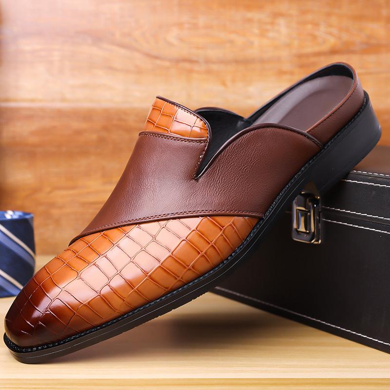Big Size Fashion Casual No Heel Half Slippers for Men Summer Autumn New Designer Leather Shoes Male Solid Color Mules Man