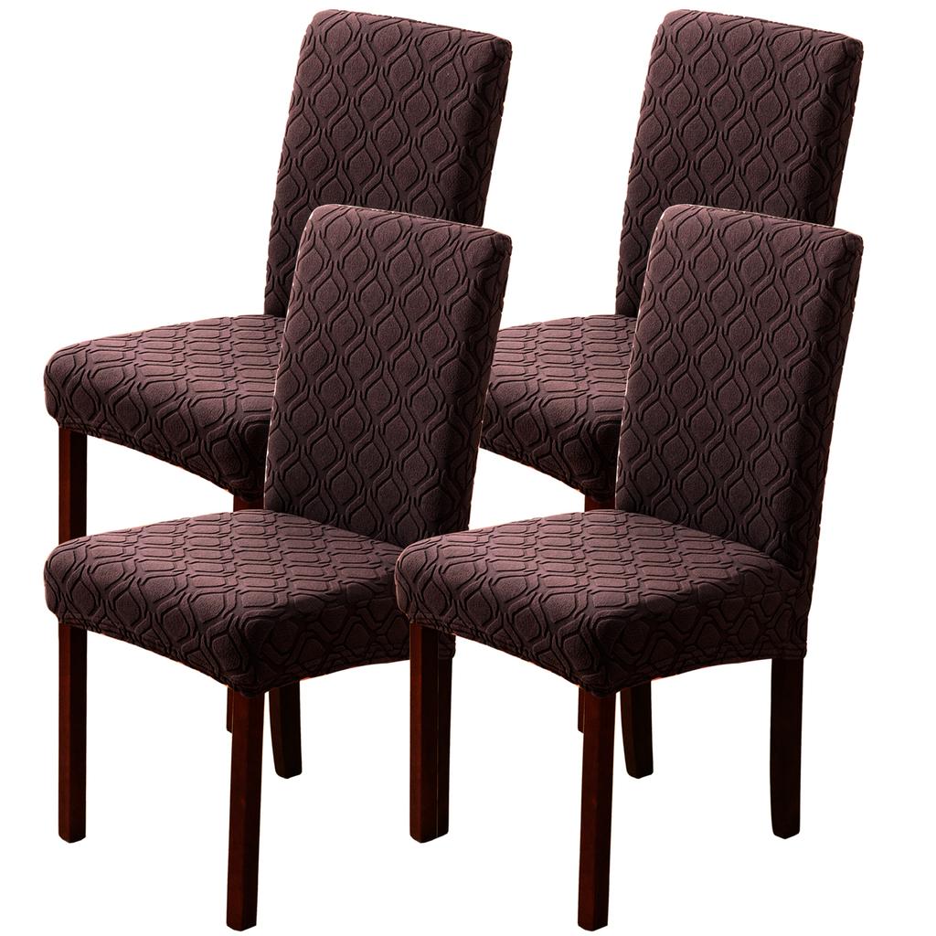 4pcs Jacquard Stretch Chair Covers Dining Room Elastic Slipcovers Stretchable Seat Cover Dustproof Chair Protective Home Decor