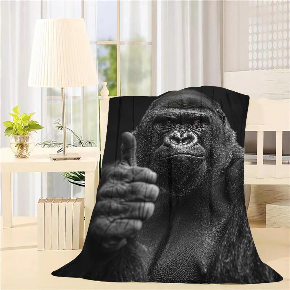 Coperta in Pile con Stampa Gorilla Pollice in Su, Plaid Ultra Morbido per Tutte le Stagioni per Divano e Sonnellini, Design Moderno con Animali, Idea Regalo per la Casa
