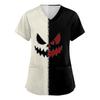 Women's Short-sleeved Halloween Print V-neck Pocket Protective Work Shirt