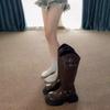 Brown Western Cowboy Boots Women's But Knee Boots Metal Belt Buckle Thick Heel Thick Bottom Tall Knight Single Boots