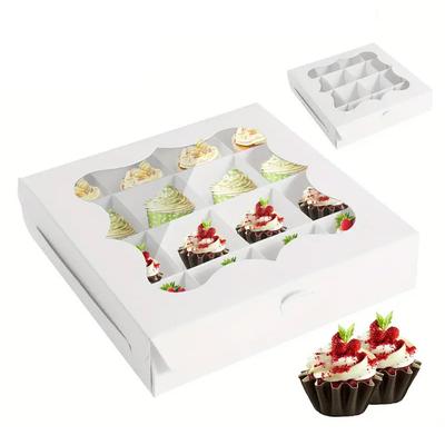 1 szett/12 db Süteményes doboz átlátszó ablakkal: 16 rekesz muffinokhoz, desszertekhez, süteményekhez és csokoládékhoz - 5,9X5,9X1,37 hüvelyk