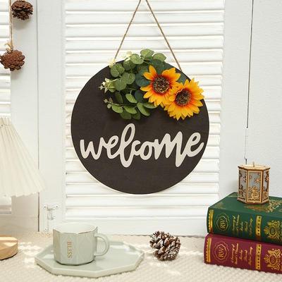 Rustic Sunflower & Eucalyptus Wooden Welcome Sign with Bowknot