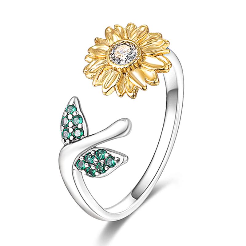 925 Silver Women Rings Sparking Zircon Sunflower Star Moon Open Ring For Engagement Jewelry Anniversary Gifts