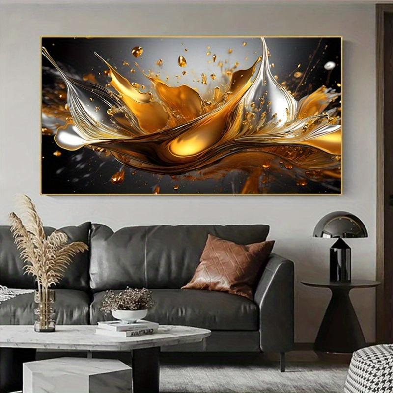 Frameless Golden Liquid Flow Modern Art Home Decora Poster Canvas Art Print for Living Room, Bedroom, Corridor Abstract Artwork