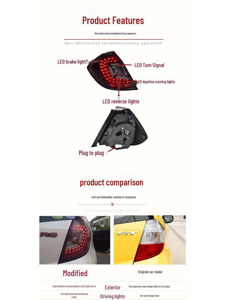LED Tail Light Assembly for 2008-2013 Honda Fit 2nd Gen: Rear, Daytime Running Lights & Turn Signals