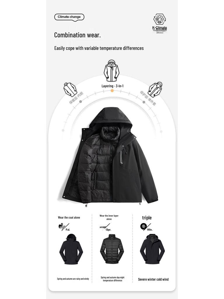 Camel HJCAMEL Women's 3-in-1 Autumn/Winter Windproof Waterproof Down Jacket