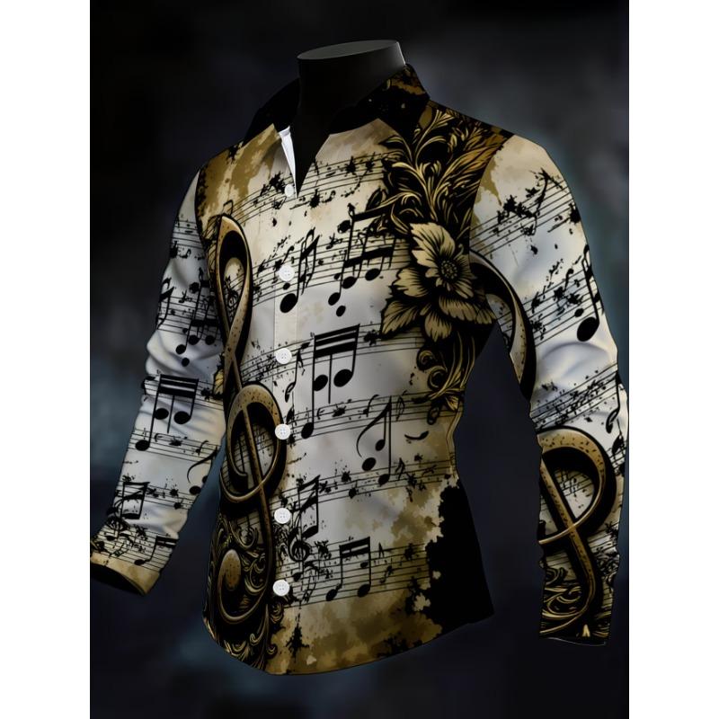 New Gold-plated Floral Print Men's Long Sleeved Shirt, Light Luxury Retro Court Style Shirt, Business Casual Trendy Top