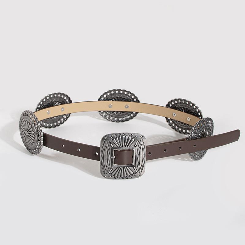 Vintage Western Style Waist Belt Handmade Alloy Buckle For Ladies Daily Wear