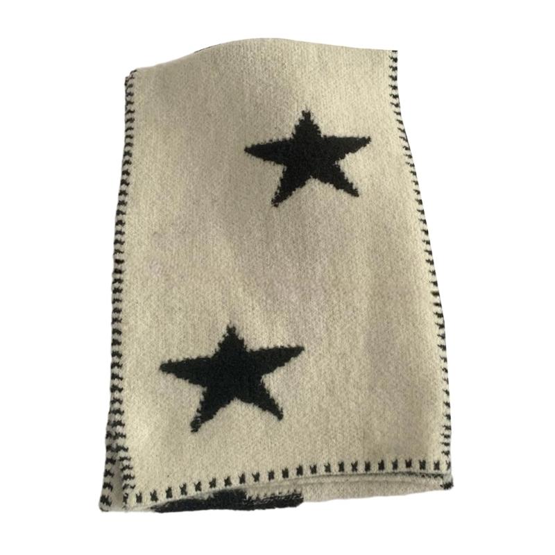 

Korean Style Winter Scarf With Star Print Soft Warm Lightweight Polyester For Women Men Outdoor Travel бежевий