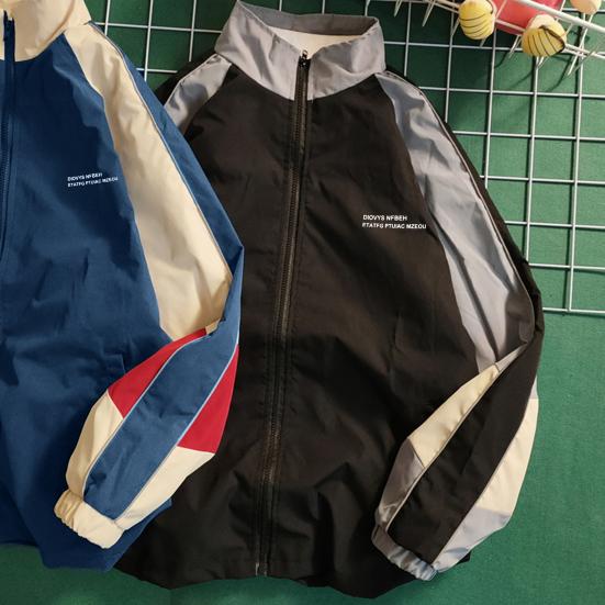 Herrenjacke, Farbblock, locker, Vintage, lange Ärmel, Reißverschluss, Stehkragen, winddicht, weich, Streetwear, Schule, Baseballmantel, Frühlings- und Herbstmantel