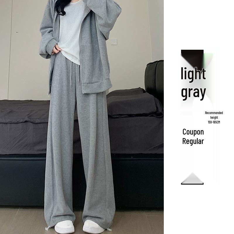 2024 Damen Weiß-Grau Hochtailliert Locker Weitbein Lässige Schlankmachende Jogginghose