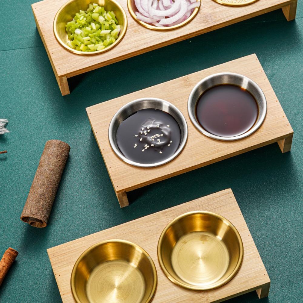 2/3 Grids Dipping Bowl Stainless Steel Seasoning Tray Durable Condiment Container  Restaurant