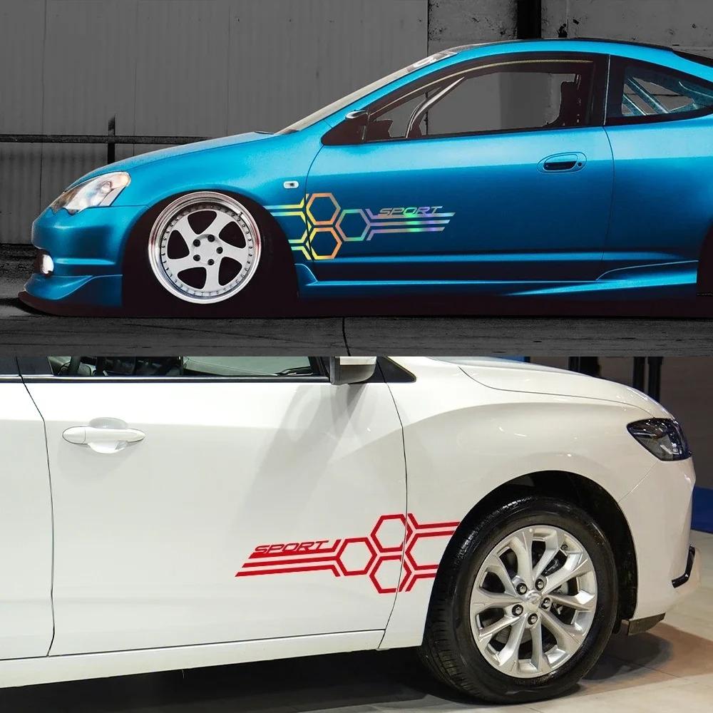 Honeycomb Sport Racing Car Hood Stickers Self-Adhesive Vinyl Decals Auto Door Body Side Styling Decoration Stickers Accessories