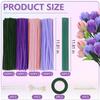 400 Pcs Pipe Cleaners Craft,4 Assorted Colors Pipe Cleaners Bulk, Chenille Stems for DIY Flower Making Kit with Floral Wires, Gardening Tape,(Purple)