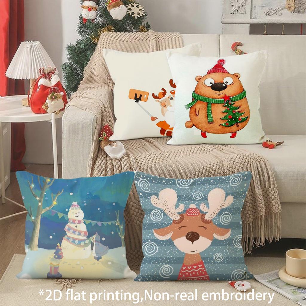 Christmas Cartoon Pillow Covers Pattern Cushion Cover Suitable for Sofa Bedroom Car Pillow Cover