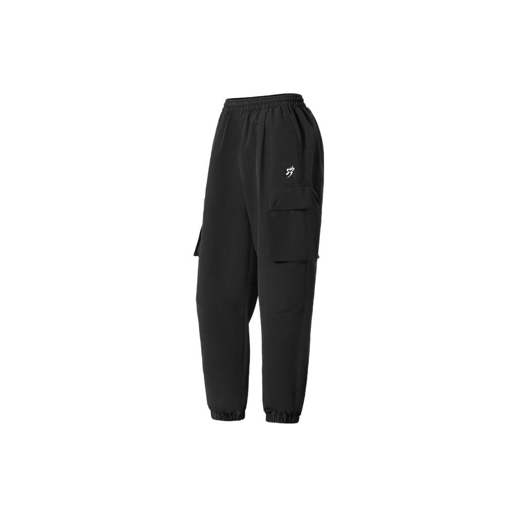 Li Ning Training Series Solid Color Butterfly Embroidery Cuffed Loose Sports Pants Women Pants Black AYKS952-1