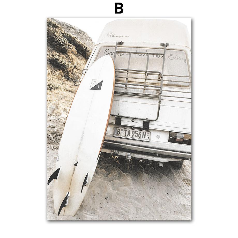 Beach Surfboard Starfish Reeds Summer Surf Landscape Beige Posters Canvas Painting Wall Art Pictures For Living Room Decor