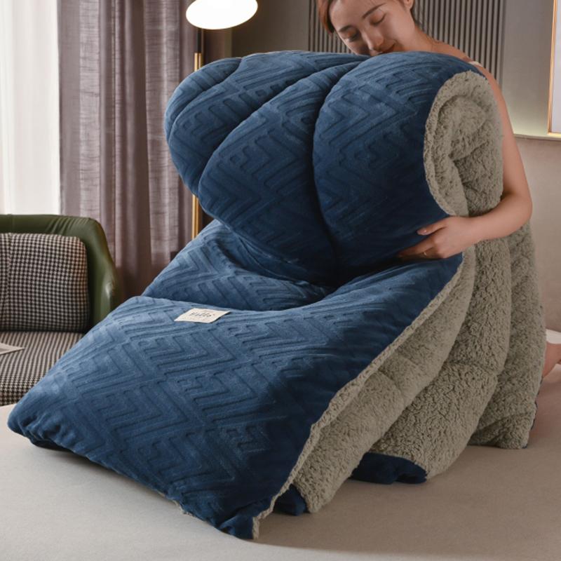 Embossed Velvet Thickened Warm Winter Comforter Soft Solid Color Coral Fleece Weighted Blanket for Bed Queen Size Sleeping Quilt