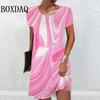 New Women's Dresses Striped 3D Printed Elegant Casual Short Sleeve Dresses Fashion Abstract Gradient Women's Mini Dresses
