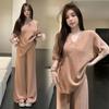 Summer New Lazy Loose Wide-leg Pants Casual Fashion Short-sleeved Women's Korean Relaxation Two-piece Set