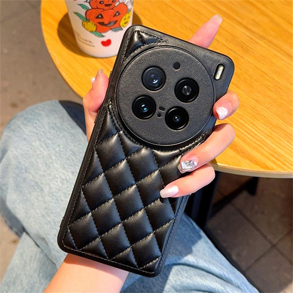 

For vivo X200 Pro 5G Case Rhombus Stitching PU Leather+TPU Shockproof Phone Cover Black