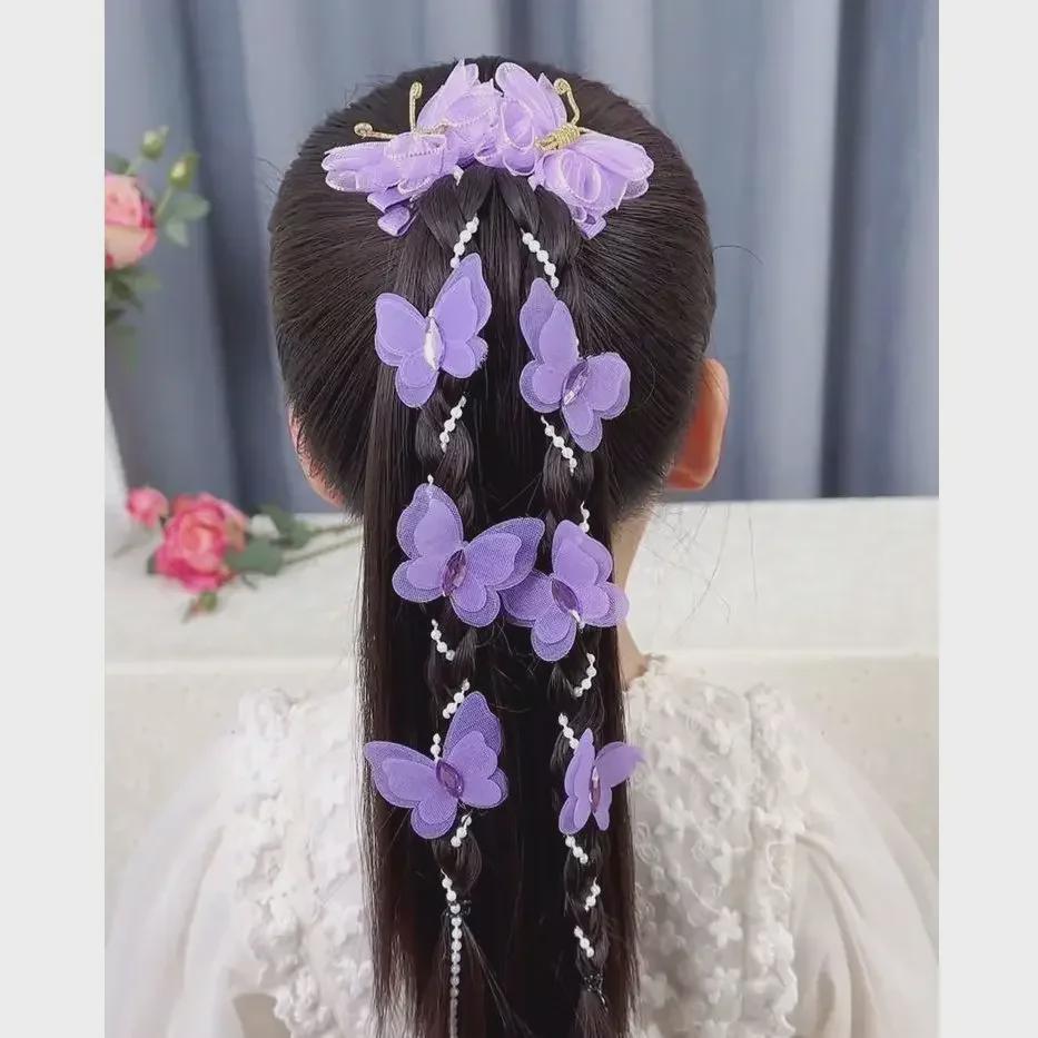 Handmade Butterfly Pearl Chain Braided Hairpin: Fairy Princess Style