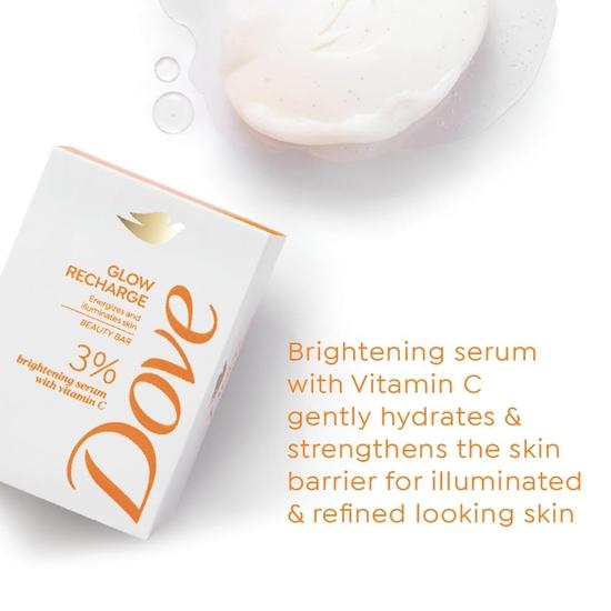 DOVE Glow Recharge Serum Beauty Bar | 3% Aufhellendes Serum + Vit C | Energetisiert & Erleuchtet die Haut | Paraben- & SLS-frei | 125g