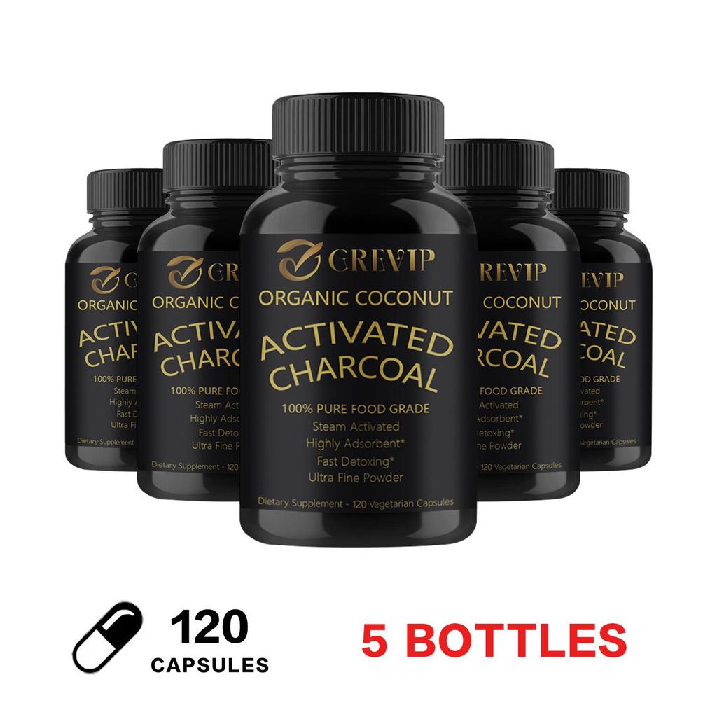 Organic coconut charcoal capsules, coconut shell charcoal, nutritional supplement, all-natural, suitable for adults.
