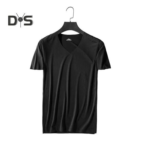 

Мужская летняя футболка с V-образным вырезом из тонкого ледяного шелка, сплошной цвет, тонкий эластичный пуловер средней длины, впитывающий пот, быстросохнущий спортивный топ для фитнеса 3XL чёрный