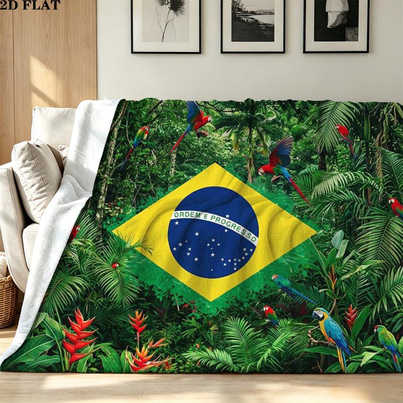Bandeira Brasileira Print Flannel Blanket High Quality Warm Comfortable Cover for All Seasons Perfect for Gifts Home Decor