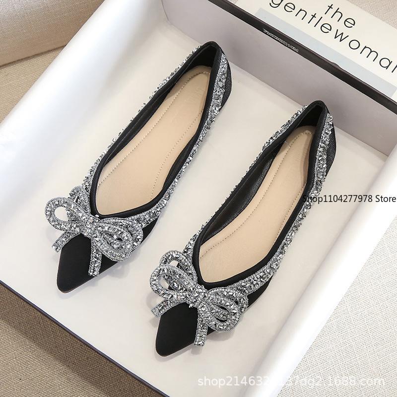 Fashion Ballet Flats Shoes for Women Fashion Rhinestones Bow Flat Footware Female Plus Size Moccasin Boat Shoes Chaussure Femme 2025