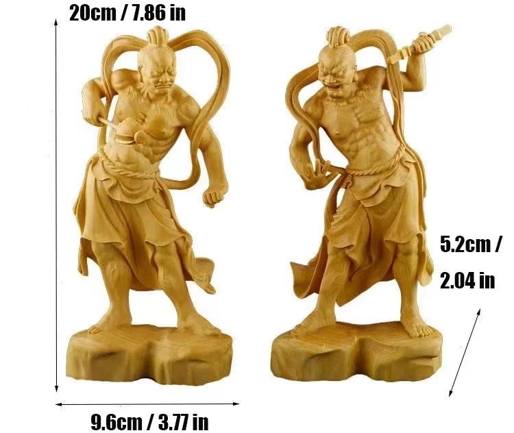 Wood Carving Hum Ha Two Will Door God Statue  Chinese Mythological Figure Home Living Room Office Feng Shui Guardian StatueApair