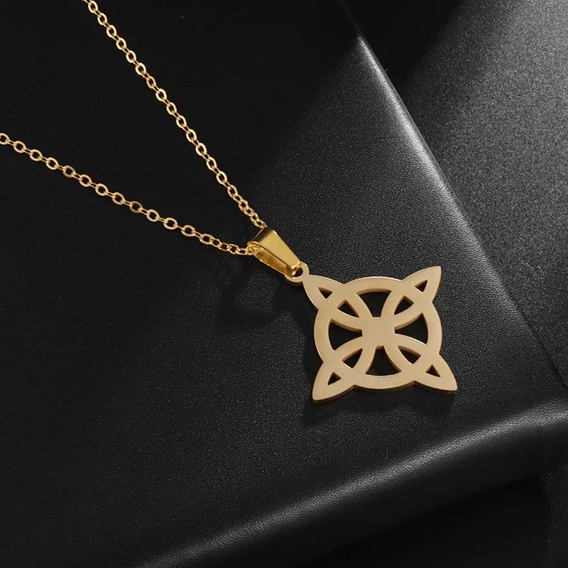Fashion Charm Witch Knot Necklace Stainless Steel Irish Celtic Knot Pendant Witchcraft Amulet Magical Jewelry Gift for Girls