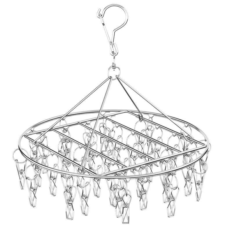 Round Windproof Clothes Drying Rack with Stainless Steel Clips and Hanging Hook