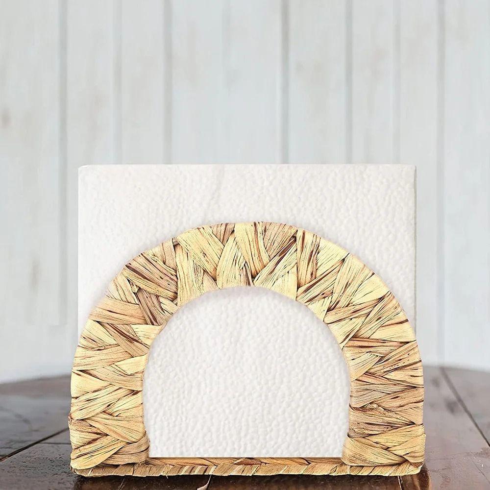 Handmade Woven Napkin Holder Non-slip Bottom Vertical Paper Storage Rack Restaurant