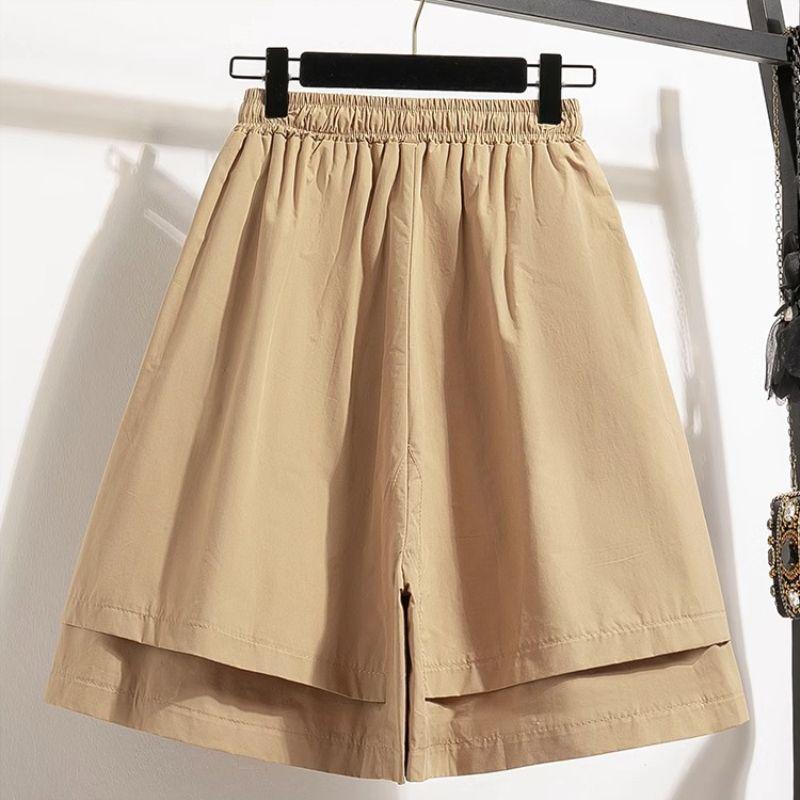 

Women s Elastic High-Waist Wide-Leg Culottes - Plus Size Loose Fit 5-Point Summer Shorts S 80-95 jin хаки