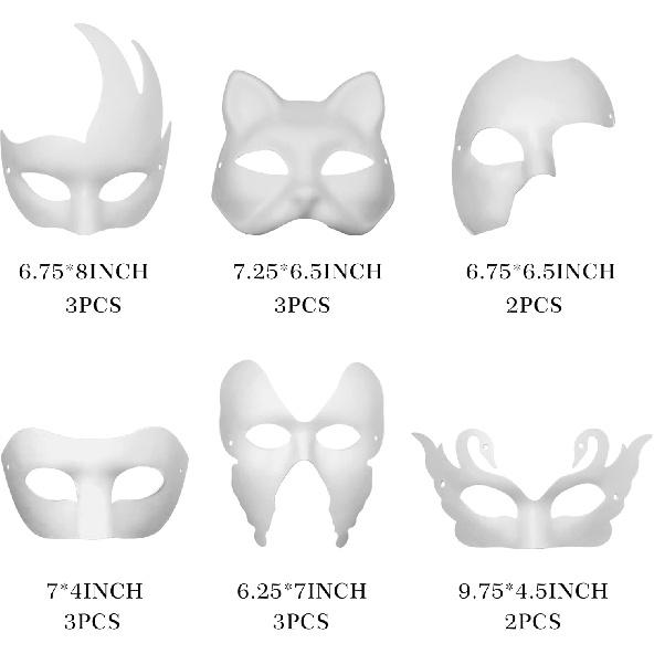 PARAOR 16PCS DIY White Masquerade Mask Paintable Paper Mache Mask White Half Face Masks for Mardi Gras Cosplay Masquerade Dance Party Halloween