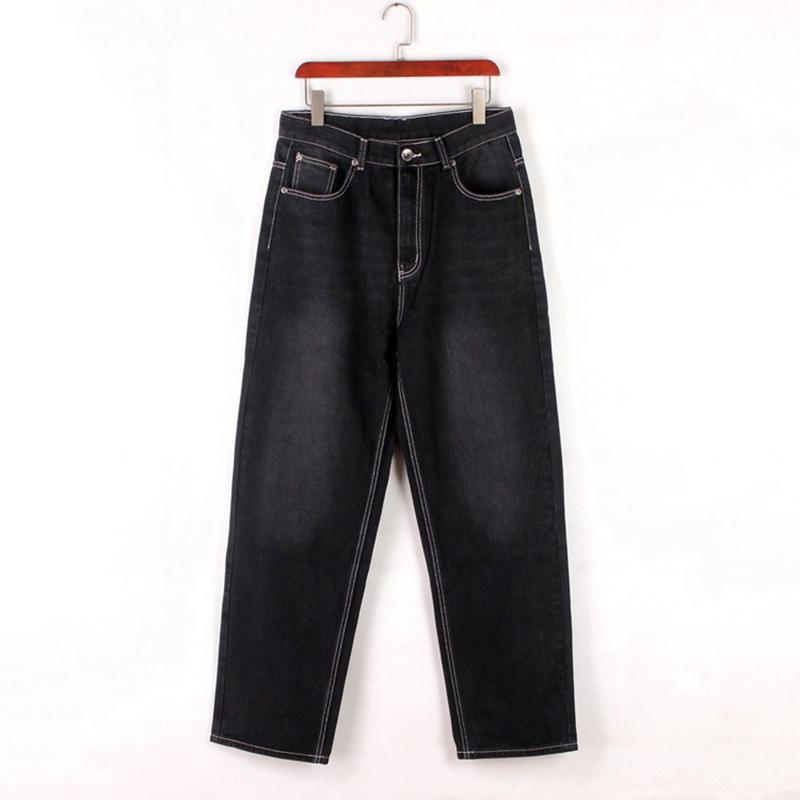 Jeans Neri Larghi da Uomo Tendenze Street Pantaloni Lavati Jeans Baggy per Uomo Hiphop Skateboard Pantaloni in Denim Taglia Vita
