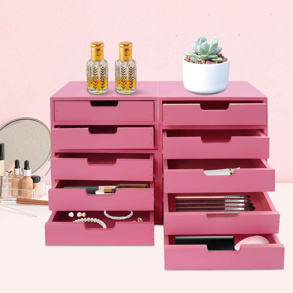 4 Items Wood Rectangular Drawer Cabinet,Pink/Brown/Blue/Black Desktop Storage Organizers for Living Rooms,Bedrooms