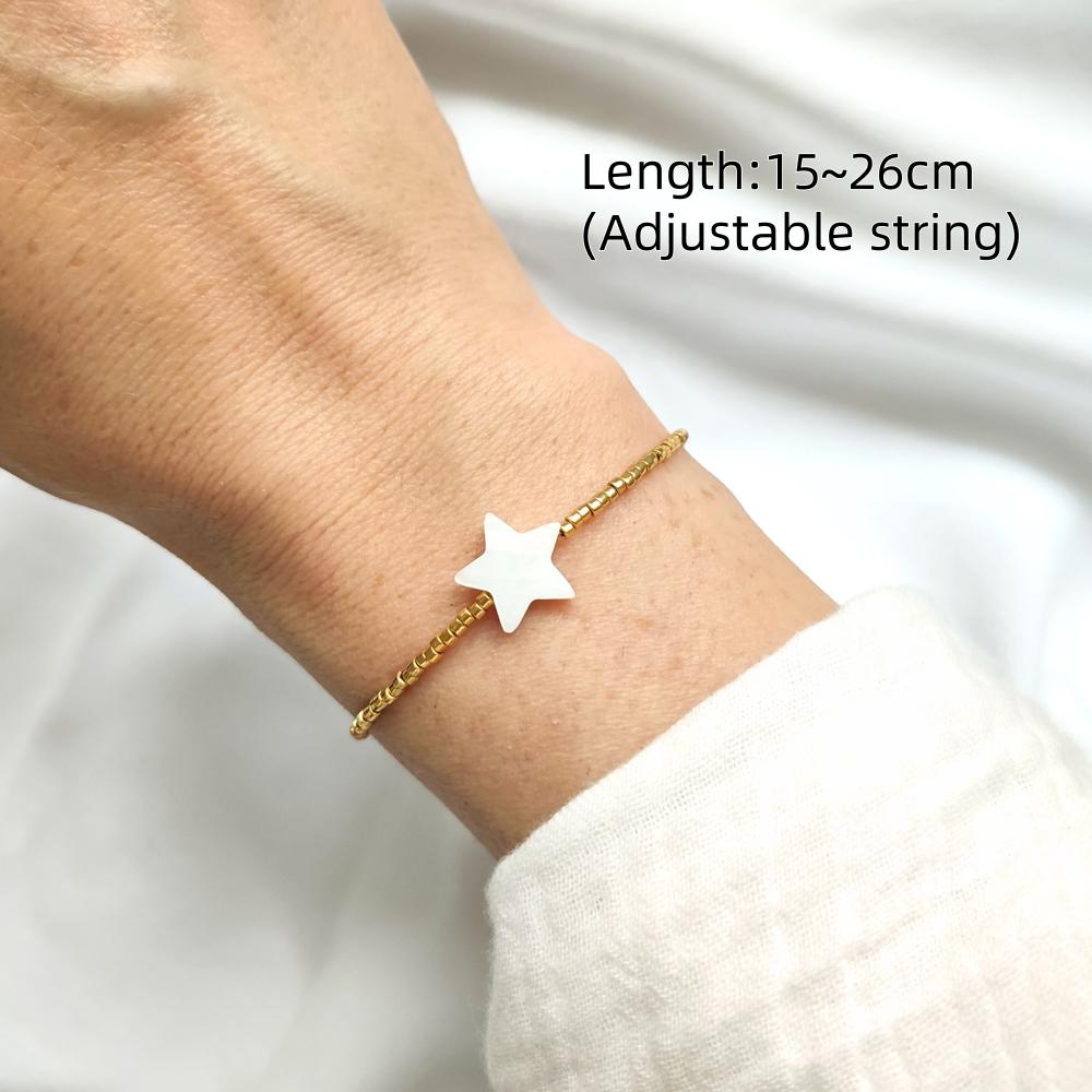 

Vlen Miyuki Delica Beads Gold Color Mini Bracelet White Shell Star Bracelet Jewelry for Women Adjustable String Pulseras Mujer звезда