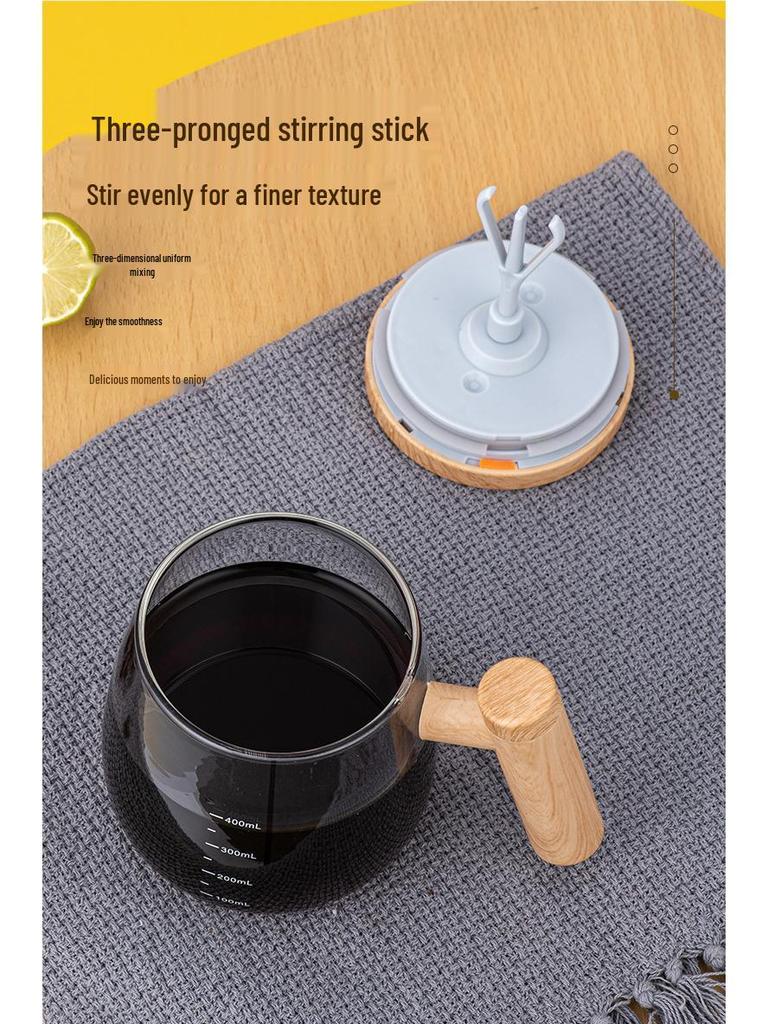 Tazza in Vetro con Mescolatore Automatico e Coperchio per Caffè, Latte e Latte di Soia