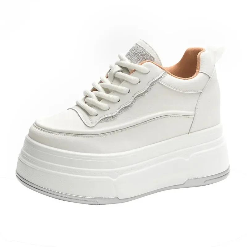 Fashion 9cm Synthetic Genuine Leather Spring Chunky Sneakers Shoes Women Combat Autumn Warm Winter Ankle Platform Wedge Booties