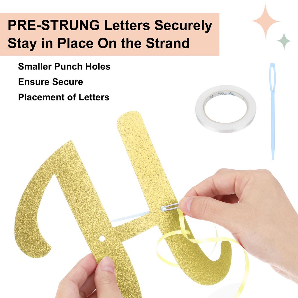 Birthday Banner 16 Ft Glitter Birthday Decorations DIY String CardStock Birthday Sign for Decor Backdrop Festival Party Supplies