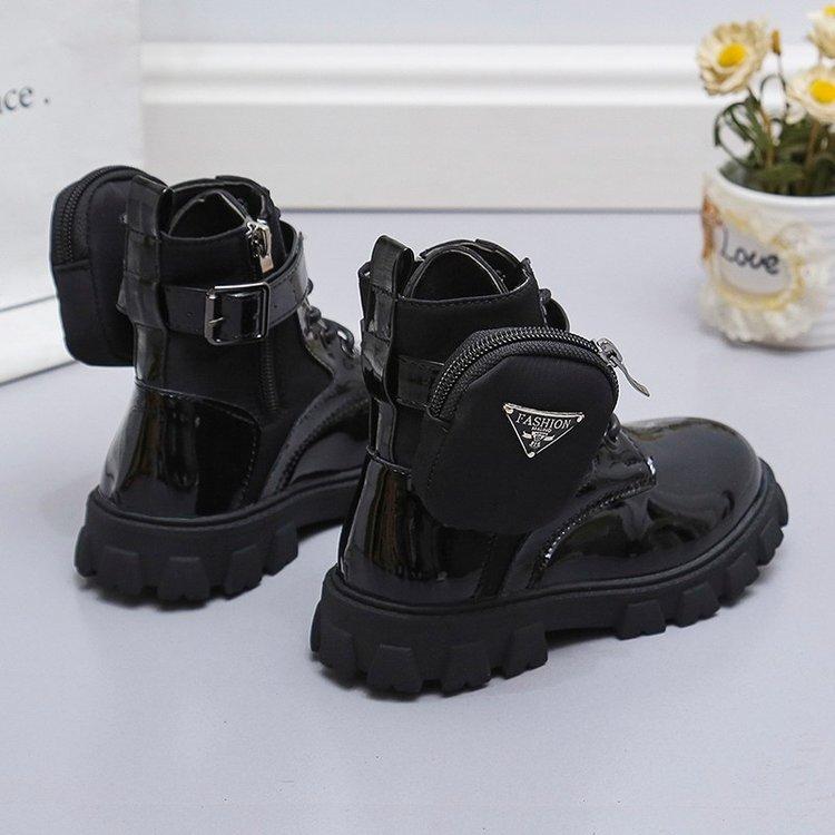 Boys And Girls Side Zipper Round Head Pocket Bag Fashion Boots Flat Bottom Short Casual Martin Boots Parent-Child
